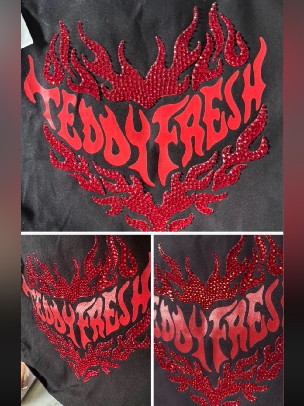 Limited Edition Teddy Fresh Flaming Heart Graphic Tote Bag Black and Red